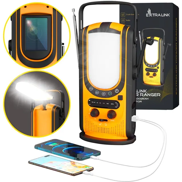 Extralink Power Ranger EPS-6000, Powerbank, 6000mAh Radio FM Lampka LED Dynamo Panel solarny