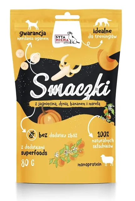 SYTA MICHA Smaczki z jagnięciną dynią bananem i morelą 80g pies