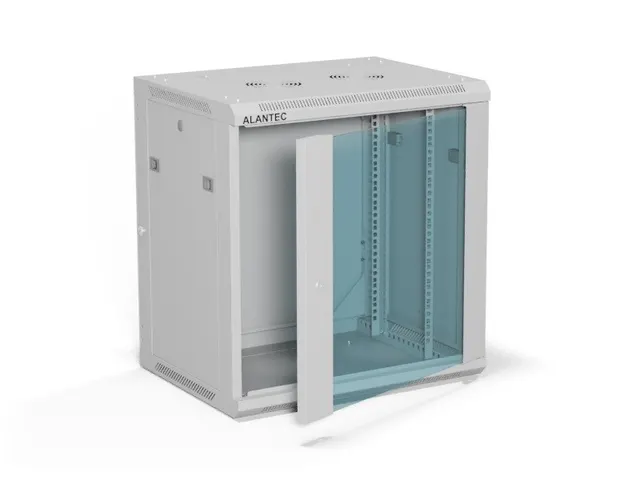 ALANTEC Szafa wisząca 19 12U 600x450 drzwi szklane kolor szary do samodzielnego montażu - Flat Pack (SW-12U-600-450-01-SF)