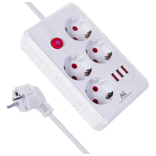 MACLEAN LISTWA ZASILAJĄCA PRZEDŁUŻACZ 4 GNIAZDA + 3XUSB 110-240V AC 50/60HZ 2.1A MAX 2500W 3M BIAŁA MCE393 W