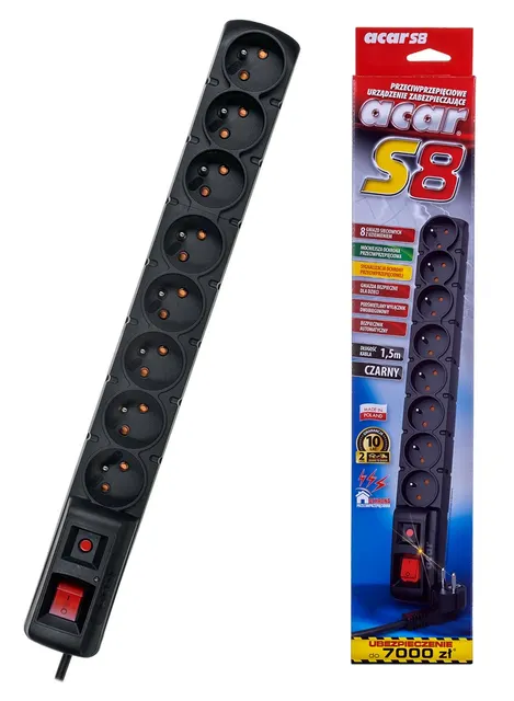 Listwa zasilająca Acar S8 (1 5m ; czarny)