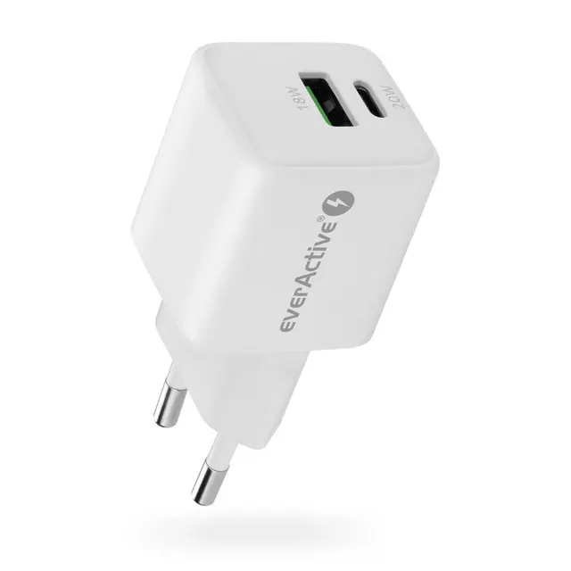EVERACTIVE ŁADOWARKA SIECIOWA GAN 1 X USB 1 X USB-C QUICK CHARGE 3.0 20W BIAŁA SC-330Q