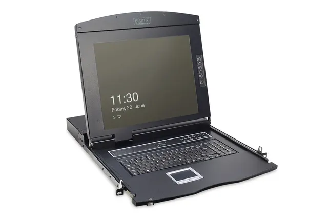 Digitus Konsola modułowa z monitorem TFT o przekątnej 17” (43 2 cm) 8-portowym przełącznikiem KVM & touchpadem klawiatura niemiecka