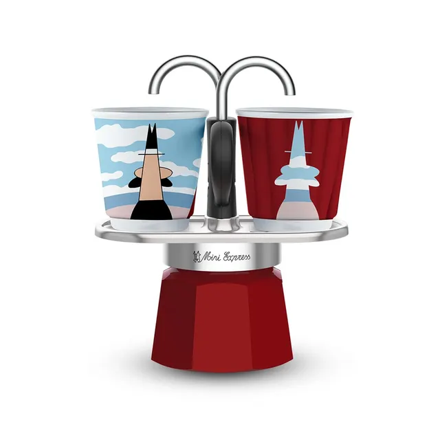 Zestaw ekspresu do kawy Bialetti Mini Express Magritte + 2 kubki do espresso