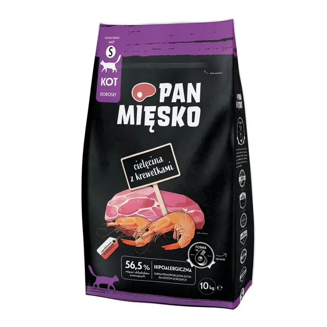 Pan Mięsko Karma sucha dla kota Cielęcina z krewetkami (dorosły) chrupki S 10kg