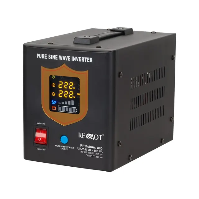 Zasilacz awaryjny KEMOT PROsinus-800 przetwornica z czystym przebiegiem sinusoidalnym i funkcją ładowania 12V 230V 800VA/500W - kolor czarny