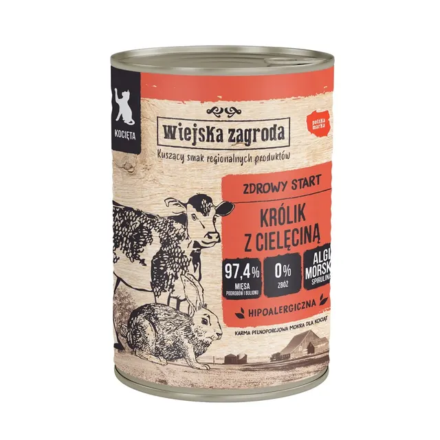 Wiejska Zagroda Królik z cielęciną karma mokra dla kota 400g