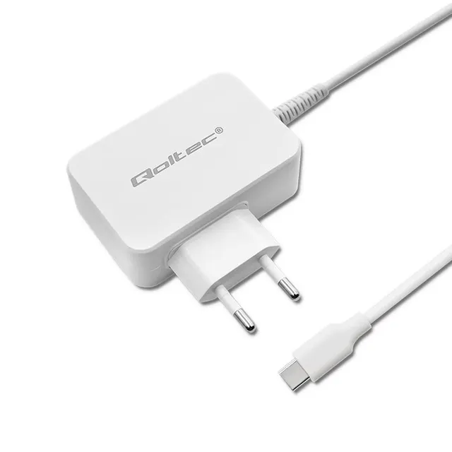QOLTEC ZASILACZ SIECIOWY 65W, 5-20.3V, 2-3.25A, USB TYP C, PD, BIAŁY