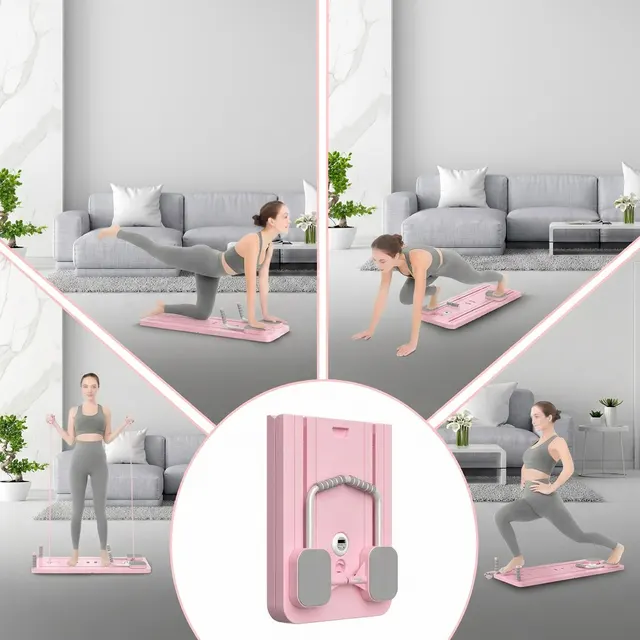 Extralink DESKA DO PILATESU RÓZOWA REFORMER DO CWICZEN BRZUCHA POMPKI