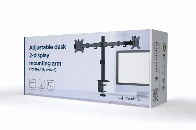 GEMBIRD BIURKOWE REGULOWANE RAMIĘ/UCHWYT NA 2 MONITORY 17-32 100X100MM DO 9KG