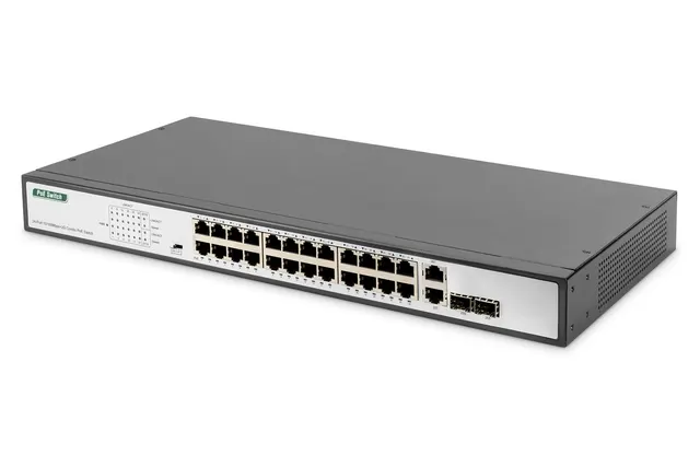 Digitus DN-95343 przełącznik sieciowy Nie zarządzany Fast Ethernet (10/100) Obsługa PoE 1U Czarny Srebrny