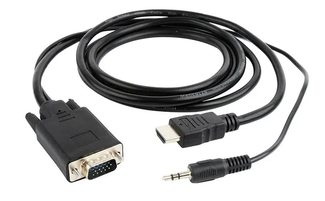 Adapter GEMBIRD A-HDMI-VGA-03-6 (HDMI M - D-Sub (VGA) Jack stereo 3 5 mm M; 1 8m; kolor czarny)