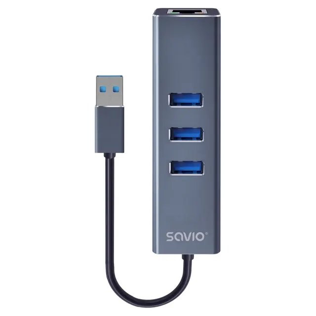 SAVIO AK-58 3-PORTOWY HUB USB-A Z ADAPTEREM RJ-45