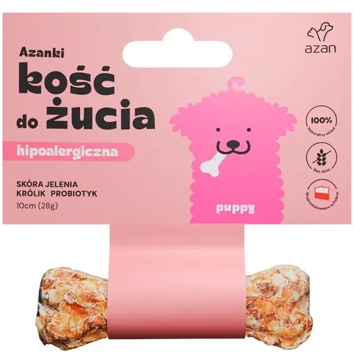 AZANKI Kość hipoalergiczna ze skóry jelenia z królikiem i probiotykiem PUPPY 10cm