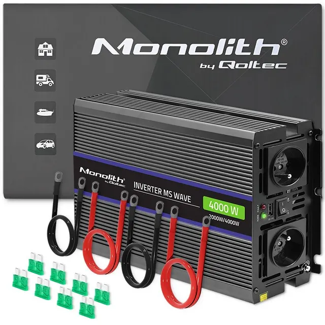 Qoltec Przetwornica napięcia Monolith 4000 MS Wave 51928 12V na 230V 2000/4000W USB