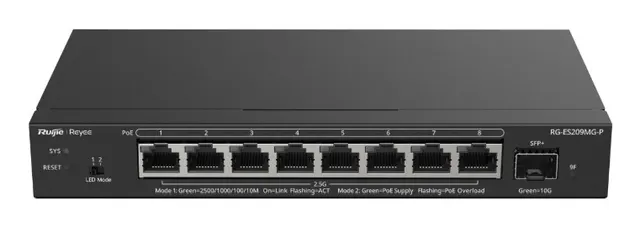 Ruijie Networks RG-ES209MG-P przełącznik sieciowy Zarządzany L2 2.5G Ethernet (100/1000/2500) Obsługa PoE Czarny