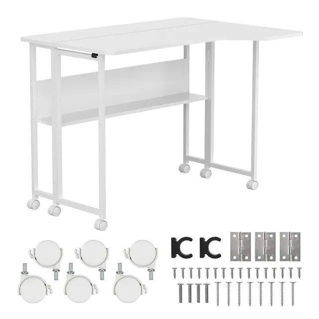 Składane biurko / stolik Maclean białe mobilne 100x73cm max. 50kg kątowe kształt L MC-126 L/W