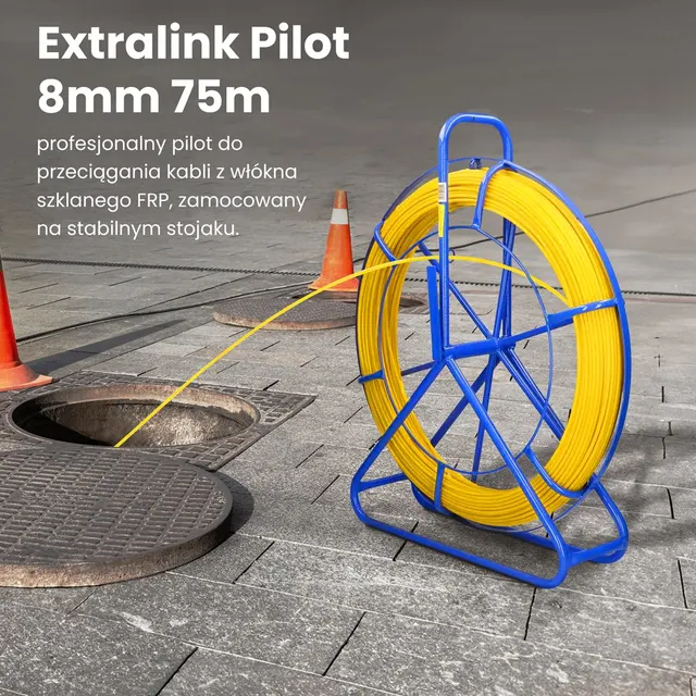 Extralink Pilot 8mm 75m, Pilot do przeciągania kabli, włókno szklane FRP śr. 8mm dł. 75m żółty (EX.30899)