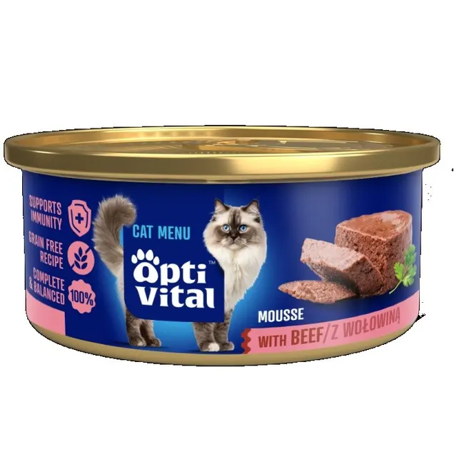 OptiVital mini puszka - Mus dla dorosłych kotów z wołowiną 85g