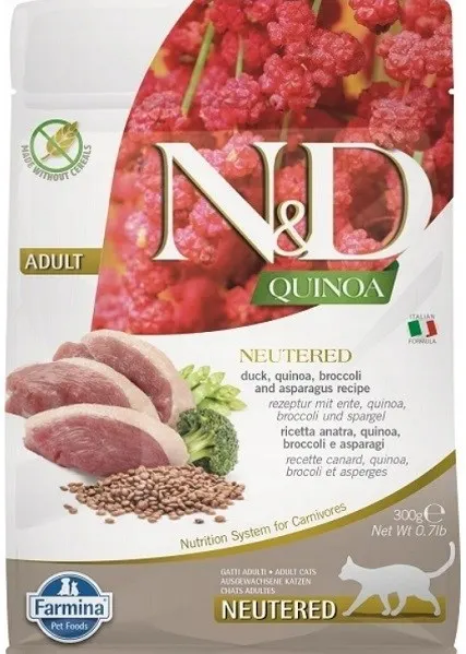 FARMINA N&D Quinoa Cat Duck Broccoli Asparagus Neutered Adult - sucha karma dla kota - 300 g