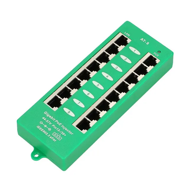 Extralink Gigabit PoE Injector 8 Portowy Aktywny 8 portów Gigabit 802.3at/af Mode A