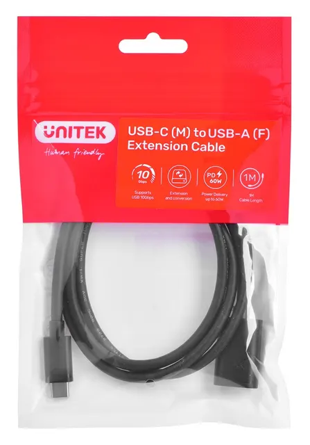 UNITEK KABEL ADAPTER USB-C-USB-A M/F 10GBPS 60W 1M