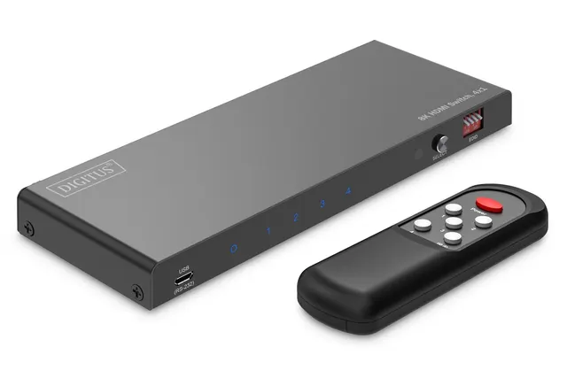 Przełącznik/Switch DIGITUS HDMI 4x1, 8K/60Hz (4:4:4) z HDR, 48 Gbps, HDCP 2.3, Toslink / Stereo , EDID