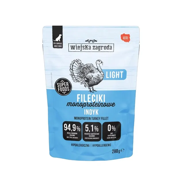 Wiejska Zagroda Karma mokra dla psa Fileciki Indyk Light (dorosły) 280g