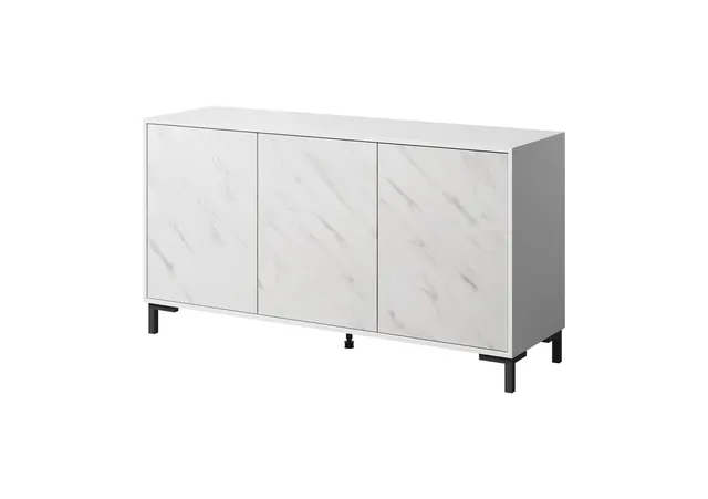Komoda MARMO 3D 150x45xH80 5 biały mat/marmur biały