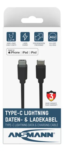 Ansmann 1700-0106 kabel do telefonu Czarny 0 12 m USB C Lightning