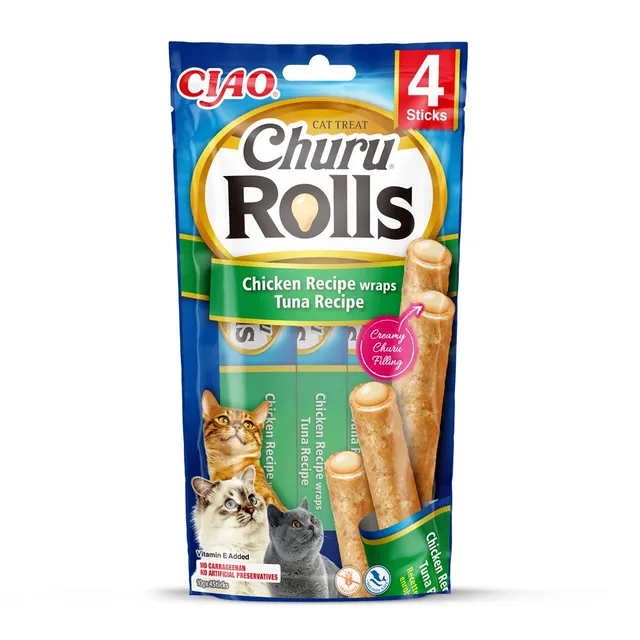 INABA Churu Rolls Tuńczyk z kurczakiem - przysmak dla kota - 4x10 g