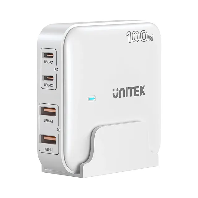 UNITEK ŁADOWARKA BIURKOWA GAN 100W 2XUSB-A 2XUSB-C BIAŁA