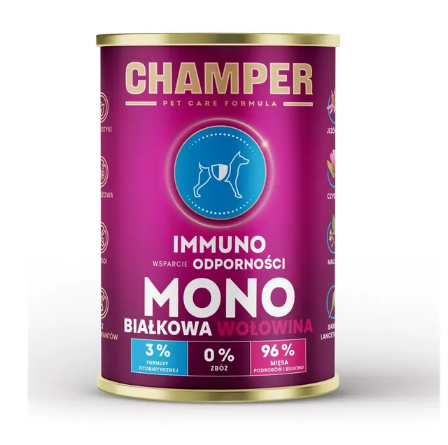 CHAMPER IMMUNO MONOBIAŁKOWA wołowina mokra karma dla psa 400g