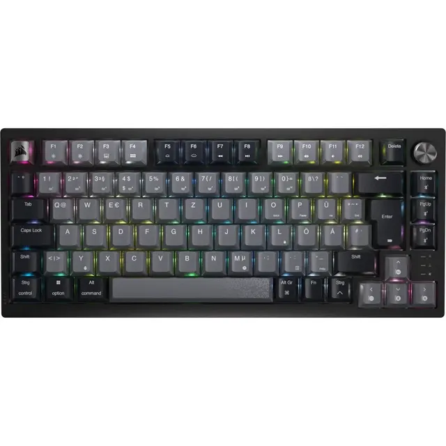 Klawiatura Corsair K65 PLUS, Mechaniczna klawiatura do gier, Bezprzewodowy, Język nordycki, USB typu A, CORSAIR MLX Czerwony