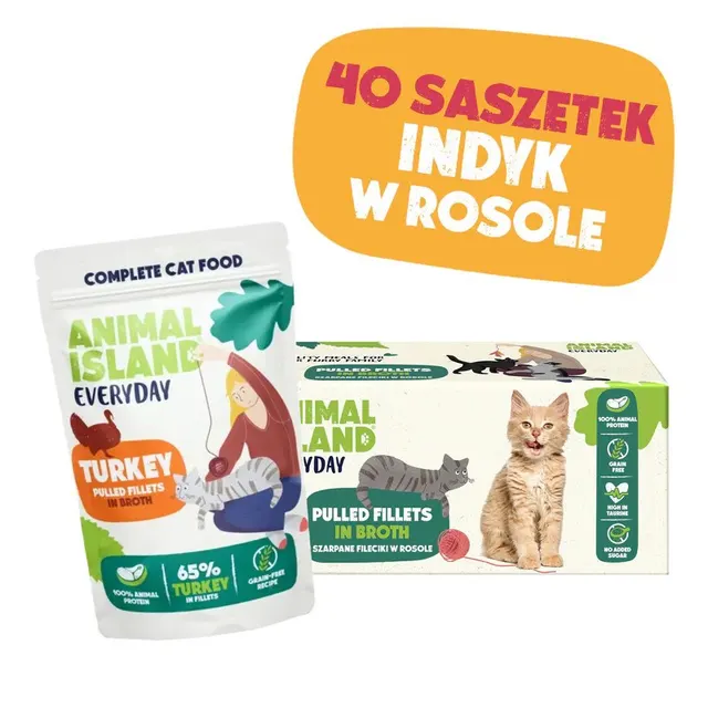ANIMAL ISLAND Indyk w rosole karma dla kota monopak 40x85g