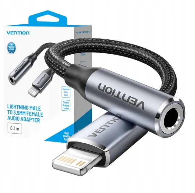 Adapter Lightning męski do 3.5mm Jack Vention 0 1m czarny