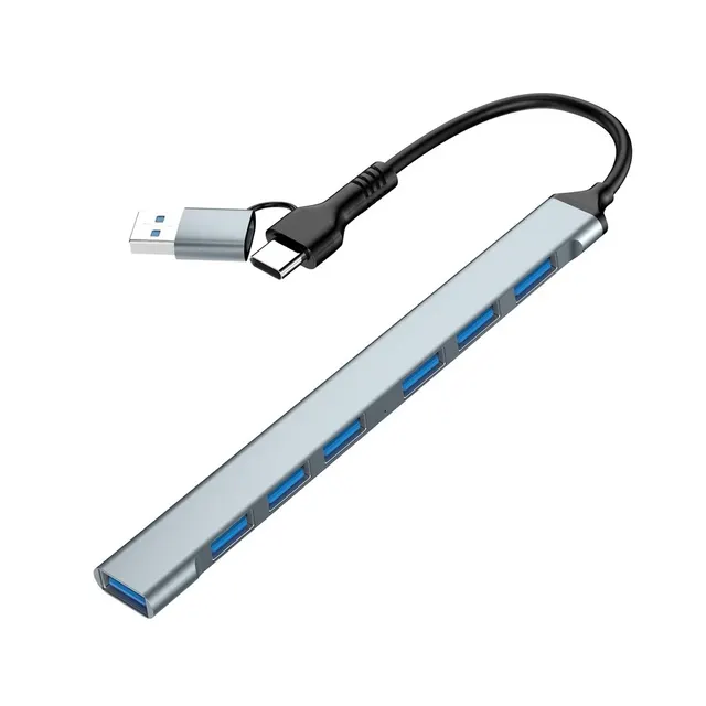 GEMBIRD 7-PORTOWY HUB USB 3.2 (GEN 1) TYPU C (1X USB 3.2 + 6X USB 2.0) SREBRNY