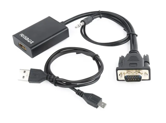 Adapter GEMBIRD A-VGA-HDMI-01 (HDMI F - D-Sub (VGA) Jack stereo 3 5 mm USB 2.0 M; 0 15m; kolor czarny)