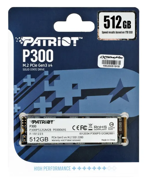 SSD Patriot P300 M.2 PCI-Ex4 NVMe 512GB 1 7GB/s