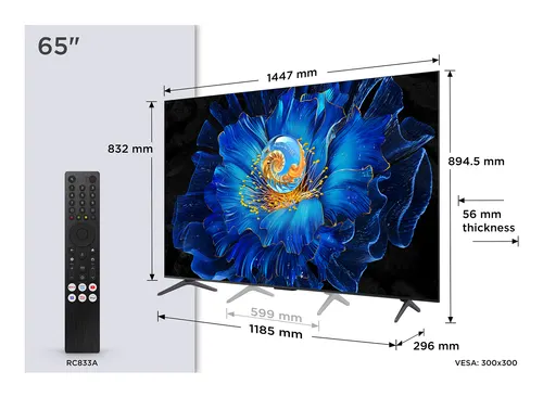 TCL C69KS 65C69KS Telewizor 165,1 cm (65") 4K Ultra HD Smart TV Wi-Fi Metaliczny