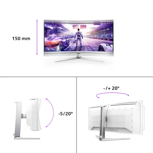 Philips 34M2C8600/00 monitor komputerowy 86,4 cm (34") 3440 x 1440 px Wide Quad HD OLED Biały
