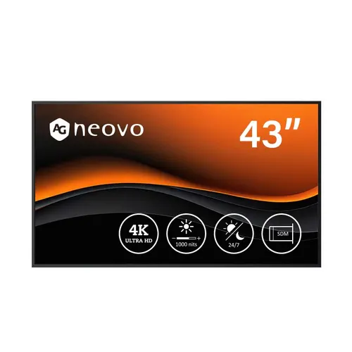 AG Neovo PD4302 signage display Płaski panel Digital Signage 109,2 cm (43") LCD 1000 cd/m² 4K Ultra HD Czarny 24/7