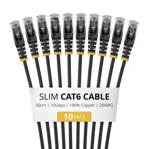 StarTech.com N6PAT50CMBKS10PK kabel sieciowy Czarny 0,5 m Cat6 U/UTP (UTP)