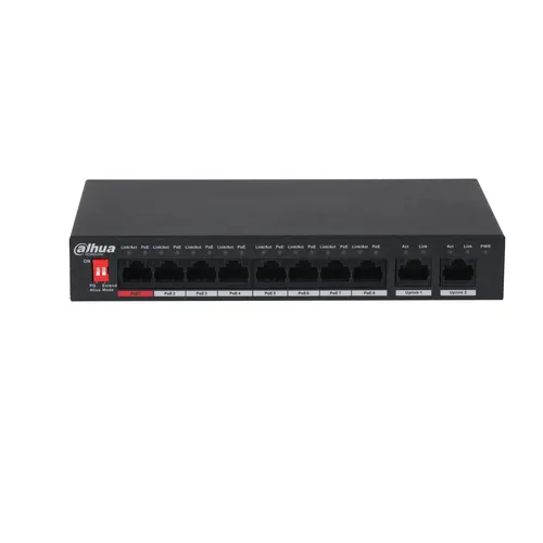 Dahua Technology PoE PFS3010-8ET-96-V2 przełącznik sieciowy Nie zarządzany Gigabit Ethernet (10/100/1000) Obsługa PoE Czarny