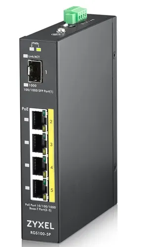 Zyxel RGS100-5P Nie zarządzany L2 Gigabit Ethernet (10/100/1000) Obsługa PoE Czarny