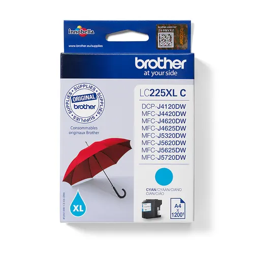 Brother LC225XLC nabój z tuszem 1 szt. Oryginalny Wysoka (XL) wydajność Cyjan