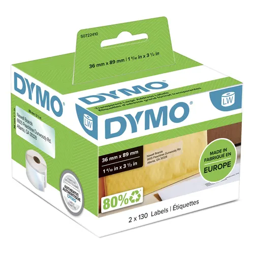 DYMO LW oryginalne duże etykiety adresowe, 36 mm x 89 mm, 12 rolek zawierających 130 łatwych do odklejania etykiet każda (w sumie 1560 etykiet), samoprzylepne, do drukarek etykiet LabelWriter