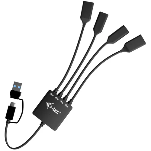 i-tec USB-C/USB-A Cable HUB 4 port (2x USB-C, 2x USB-A) USB 3.2 Gen 1 (3.1 Gen 1) Type-A + Type-C 5000 Mbit/s Czarny
