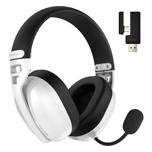 HATOR Hyperpunk 3 Wireless zestaw słuchawkowy gamingowy, połączenie 2.4 GHz + Bluetooth + USB, Hi-Res Audio, LDAC, THX, Biały