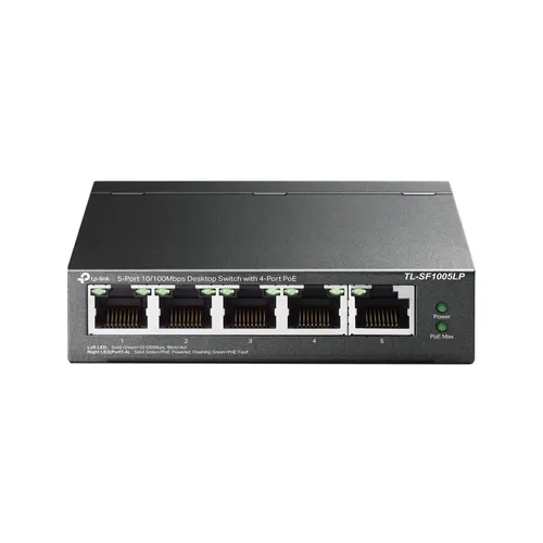 TP-Link TL-SF1005LP przełącznik sieciowy Nie zarządzany Fast Ethernet (10/100) Obsługa PoE Czarny, 5 portów (4x PoE)